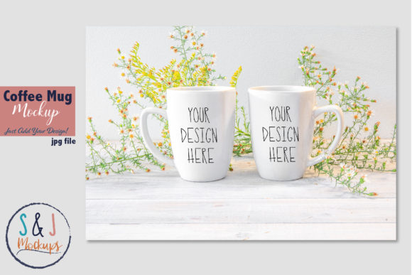 2 Mugs Mockup Photo for Coffee Cup Graphics
