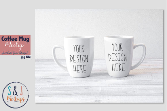 2 White Coffee Mugs Mockup for Graphics and Coffee Cups