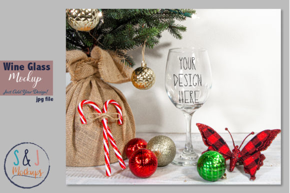 Christmas Wine Glass Mockup - Premium Graphics for Christmas Amp