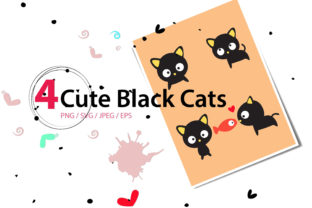 Cute Black Cats Graphic Illustration for Web and Editorial Use