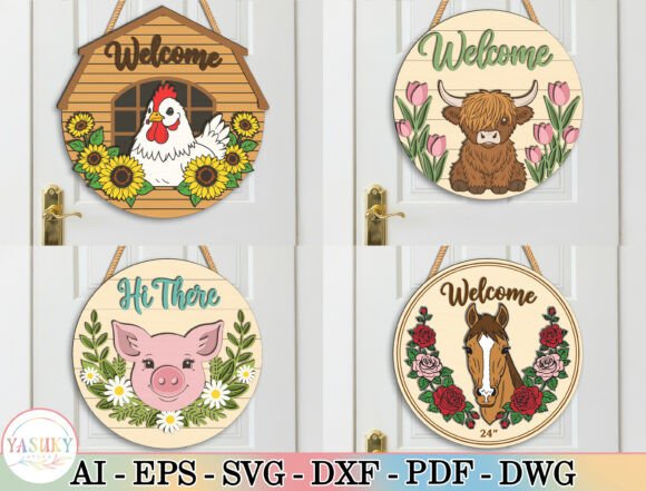 Farm Animal Door Hanger SVG Bundle for Laser Cutting Home Decor