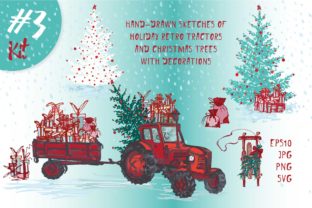 Hand Drawn Christmas Tractors Graphics for Branding