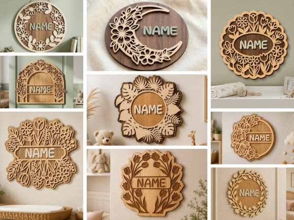Laser Cut Floral Nursery Name Signs for Home Decor