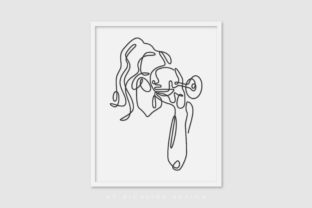 Line Art Poster Girl Drink Wine Graphics