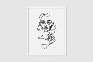 Line Art Poster Girl Smooking for Crafting and Graphics