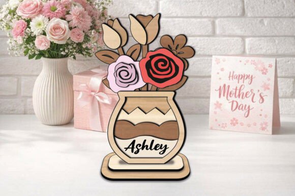 SVG Roses Vase Mother’s Day Design for Laser Cutting Projects