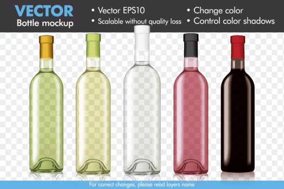 Vector Wine Bottle Mock-up Mockup Template for Graphics and Wine Amp